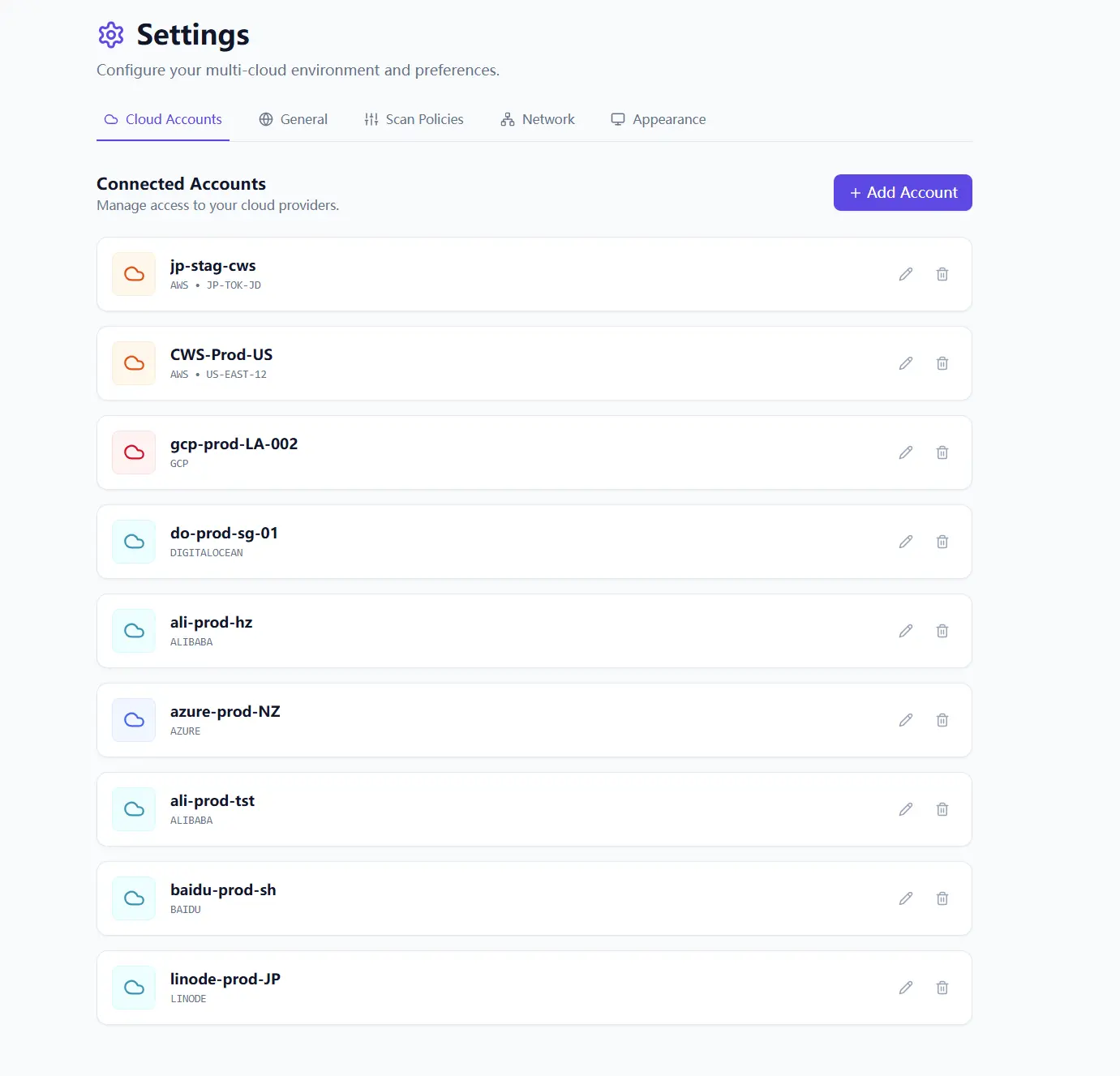 Multi-cloud account setup for shared review across providers.