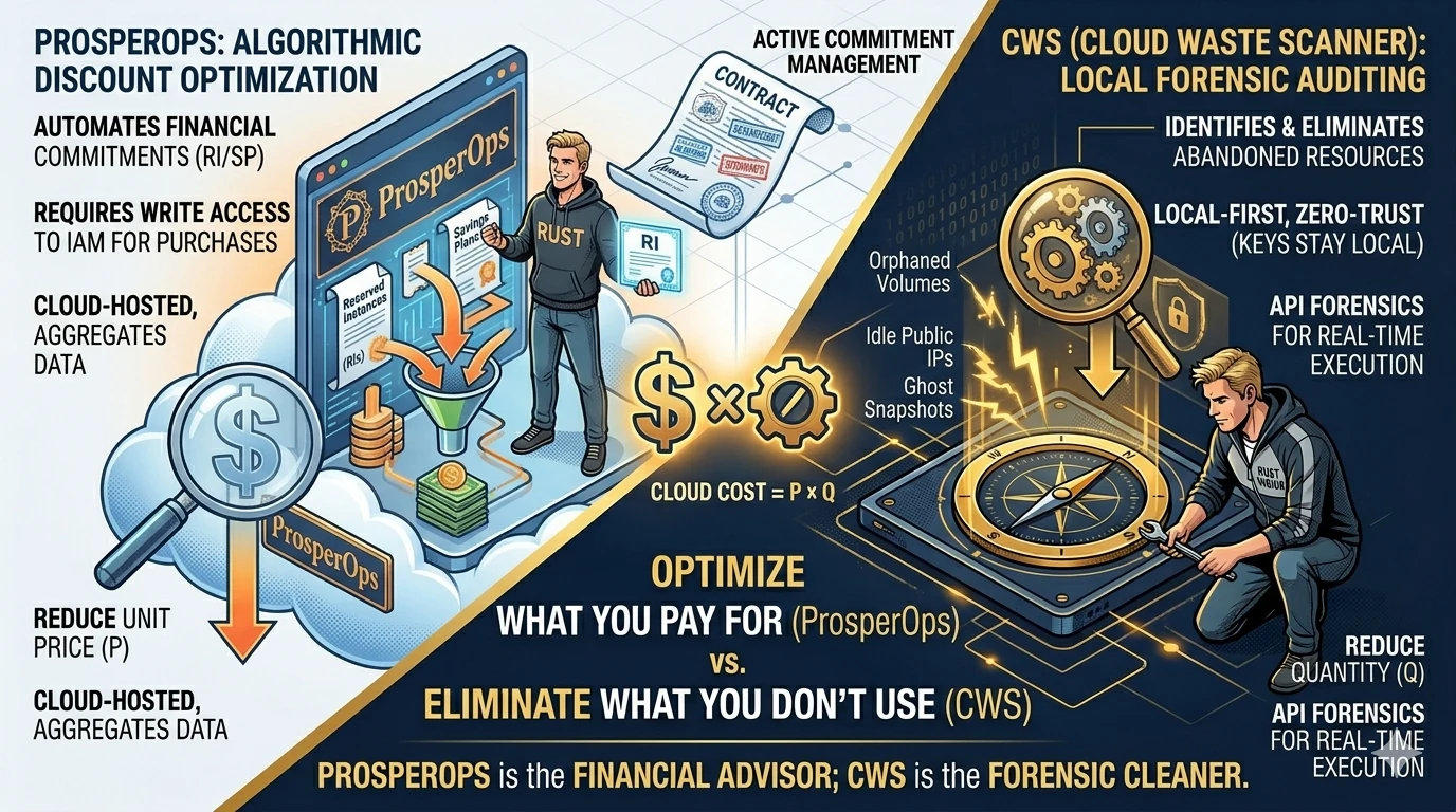 ProsperOps commitment optimization versus CWS local-first forensic cleanup loop